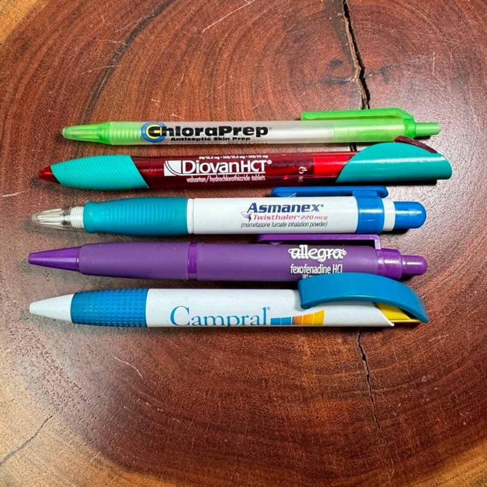 Lot of 5 Vintage Pharmaceutical Advertising Pens Allegra Diovan Asmanex Campral